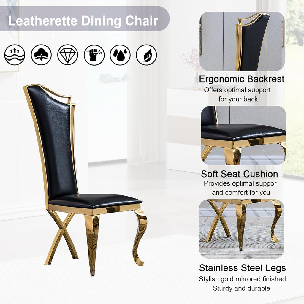 70" Black Gold Marble Dining Table Set with 6 PU Leather Chairs T72128