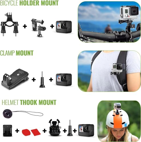 Black Waterproof Action Camera with 5.3K HDR Video, 27MP Photos, Stabilization + 64GB Card & 50 Piece Accessory Kit Z130555