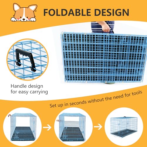 48 Inch Folding Metal Wire Dog Crate with Divider Panel and Leak-Proof Plastic Tray, Black Y680606