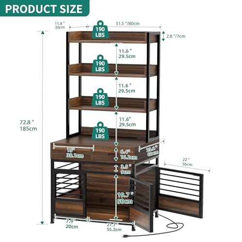 Rustic Brown Wooden Dog Crate with Storage Shelves and Double-Doors G749059