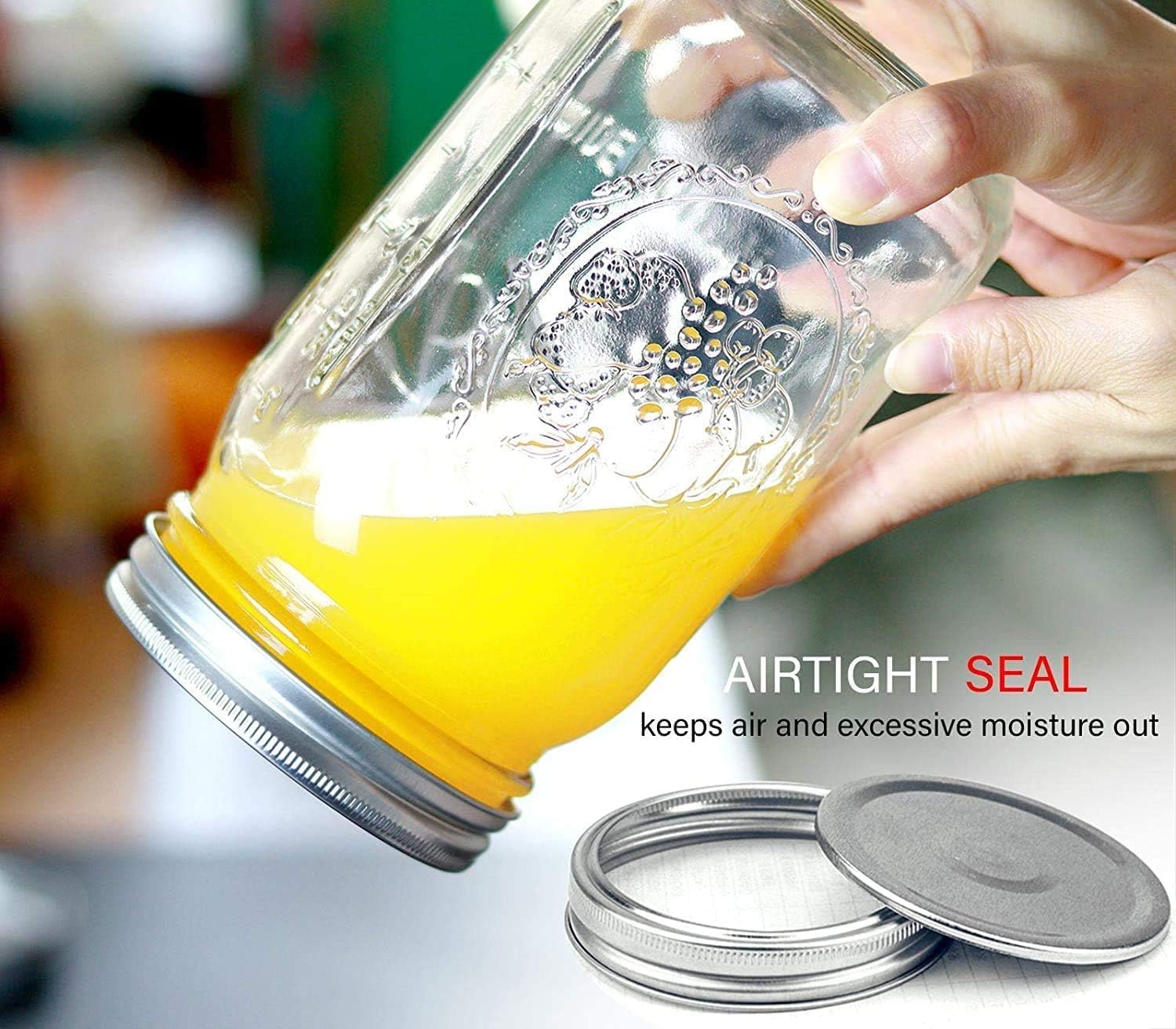 Wide Mouth Mason Jars 32 oz - 12 Pack Large Glass Mason Jars with Airtight Lids and Bands R140045