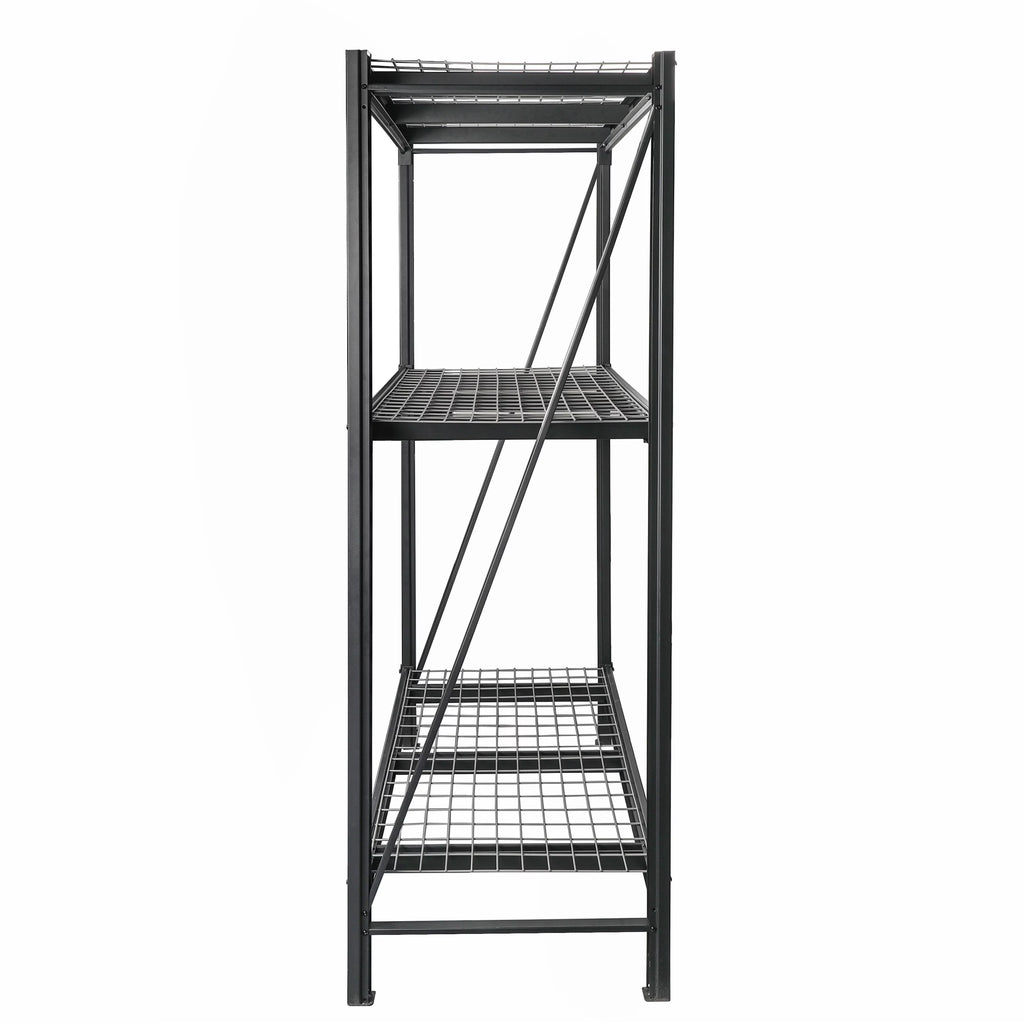 Black Steel 3-Tier Storage Shelf Unit 72-Inch-H x 77-Inch-W x 24-Inch-D Q12773