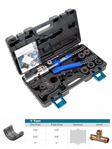 Copper Tube Fittings Pipe Crimping Tool with 1/2 inch, 3/4 inch and 1 inch Jaw Copper Pipe Press Crimpers Pressing Pliers R105