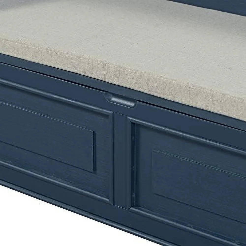 Rustic Entry Bench with Hidden Compartments and Removable Cushion (Antique Navy) K32898