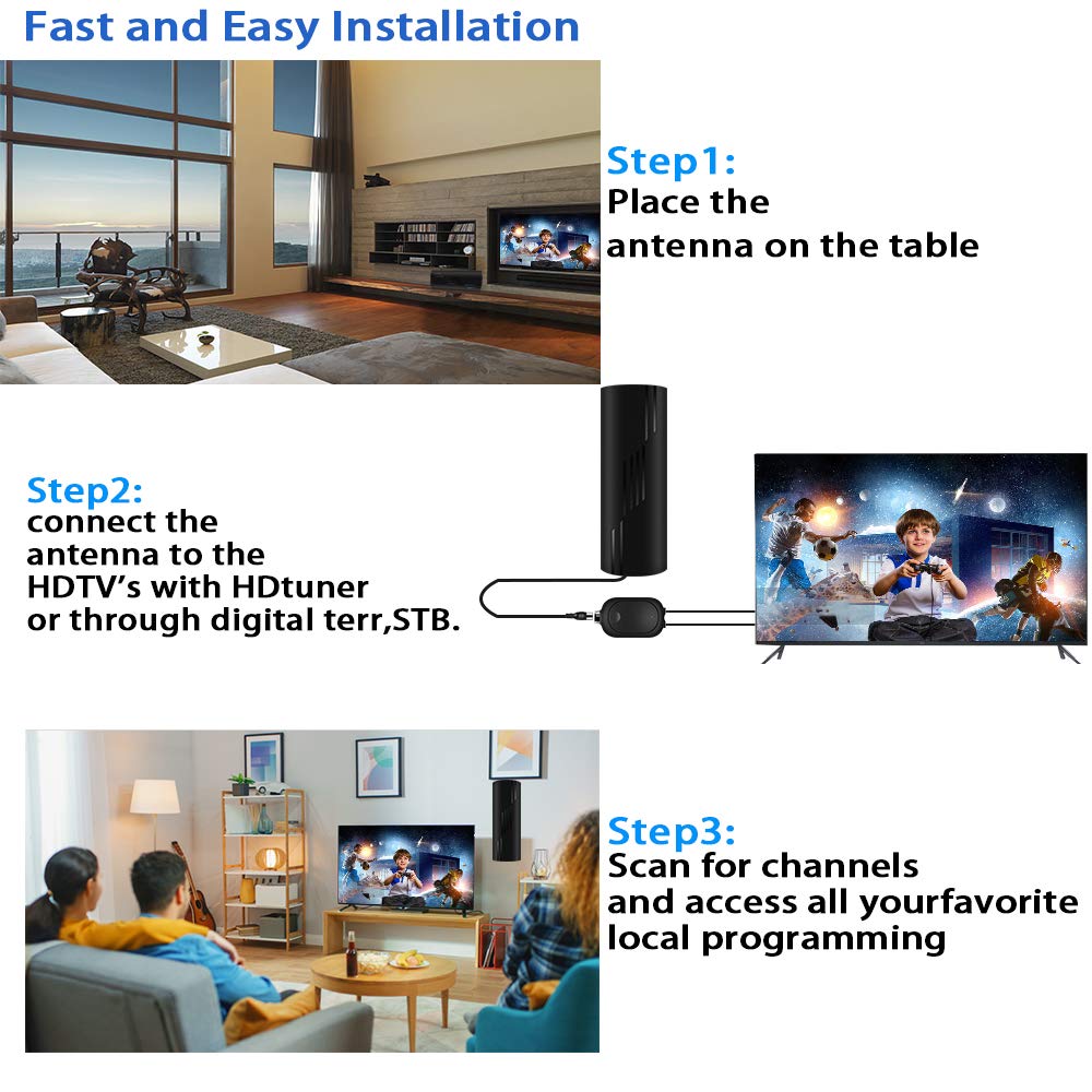 Digital TV Antenna Indoor with Amplifier and Signal Booster, 36ft Coax Cable H7747