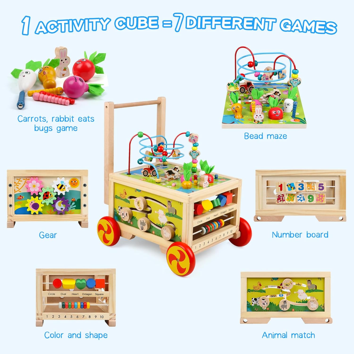 Wooden Activity Cube 7-in-1 Montessori Educational Toy A325