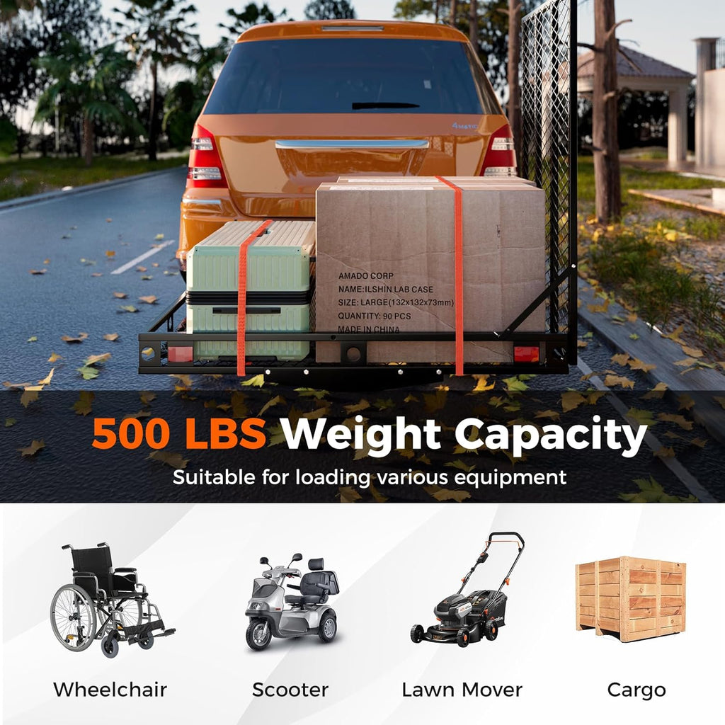 500 LBS Capacity Heavy-Duty Hitch Mount Mobility Scooter Carrier with Foldable Ramp P24996