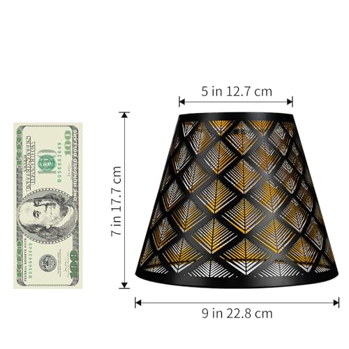 Metal Small Lamp Shade Etched Arrows 5" Top X 9" Bottom X 7" High Black Outside Gold Inside P557