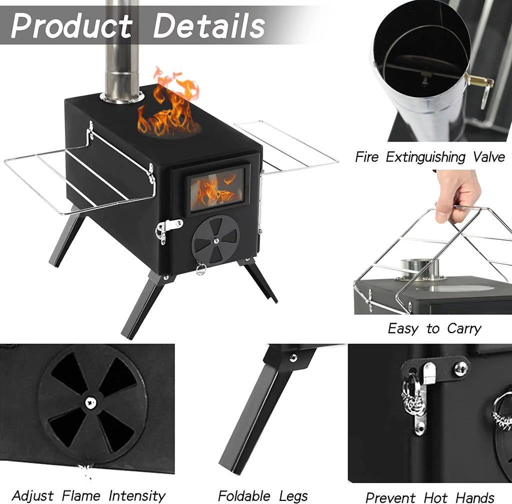 Black Portable Steel Camping Stove with Pipe V762