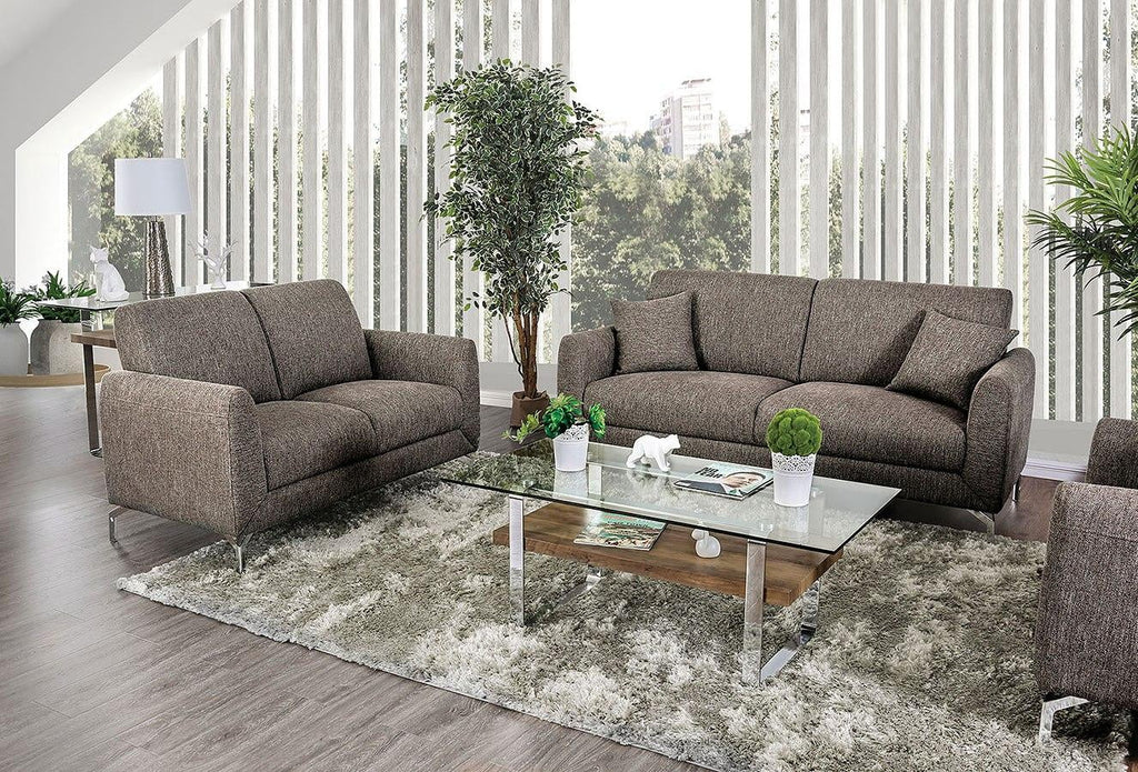 Brown Linen-like Fabric Living Room Set 3pcs G7758