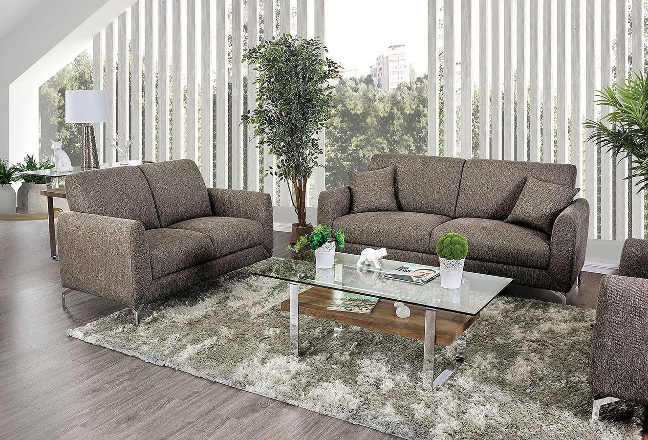 Brown Linen-like Fabric Living Room Set 3pcs G7758