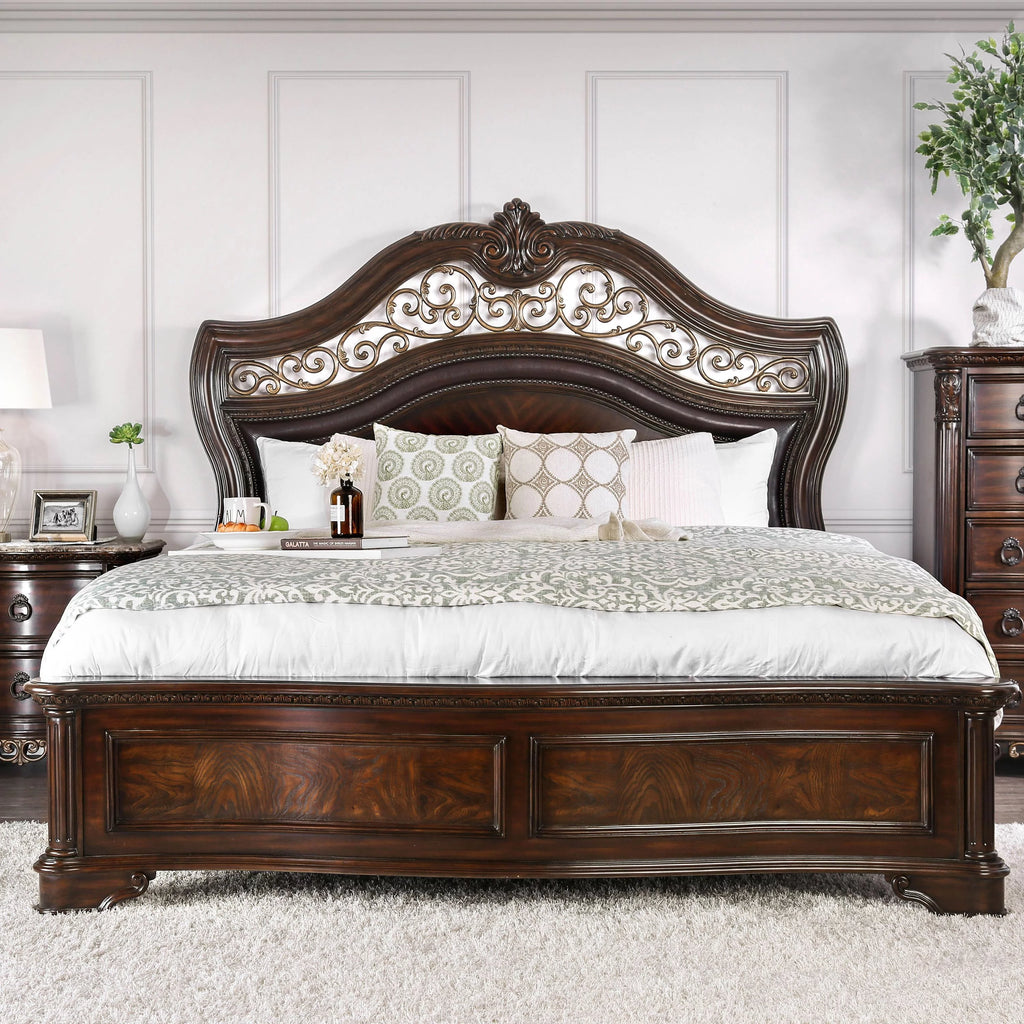 Brown Cherry Queen Wood Panel Bed Y828291