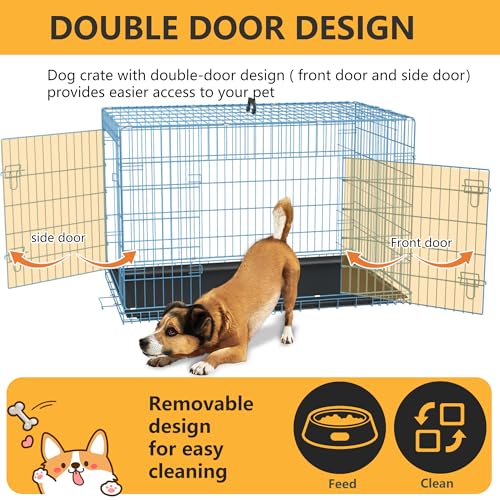 48 Inch Folding Metal Wire Dog Crate with Divider Panel and Leak-Proof Plastic Tray, Black Y680606