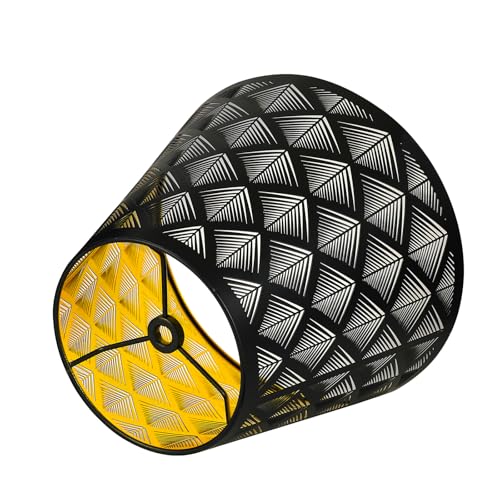 Metal Small Lamp Shade Etched Arrows 5" Top X 9" Bottom X 7" High Black Outside Gold Inside P557