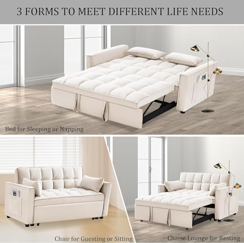 Black Velvet 3 in 1 Sleeper Sofa Couch Bed with Storage Pockets J331