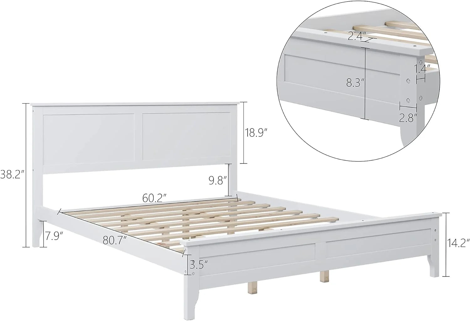 White Queen Size 5 Piece Wood Bedroom Furniture Set R175331