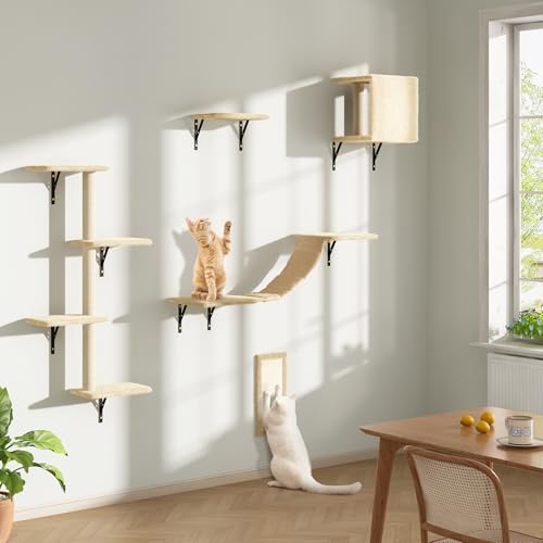 Grey Wall Mounted Cat Shelves Set of 5 U7400