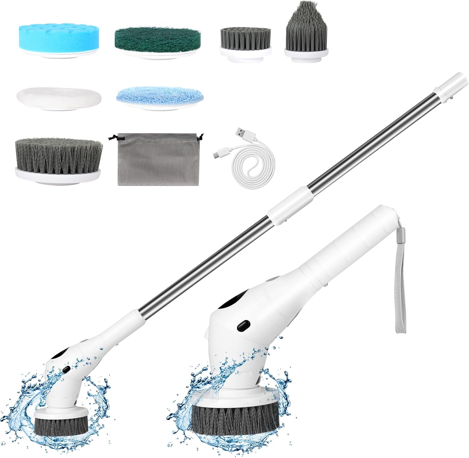 Cordless Electric Spin Scrubber with 8 Replaceable Heads and Extension Handle T683770