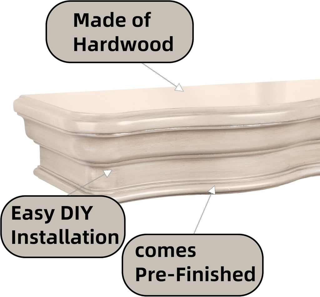Solid Rustic Wood Floating Mantel Shelves (60in, Grey) K6525