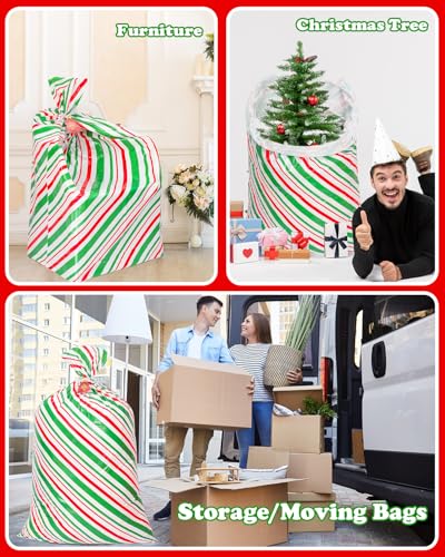 Large Christmas Gift Bags, Set of 4 44"x36" Jumbo Plastic Drawstring Gift Bags Z67514