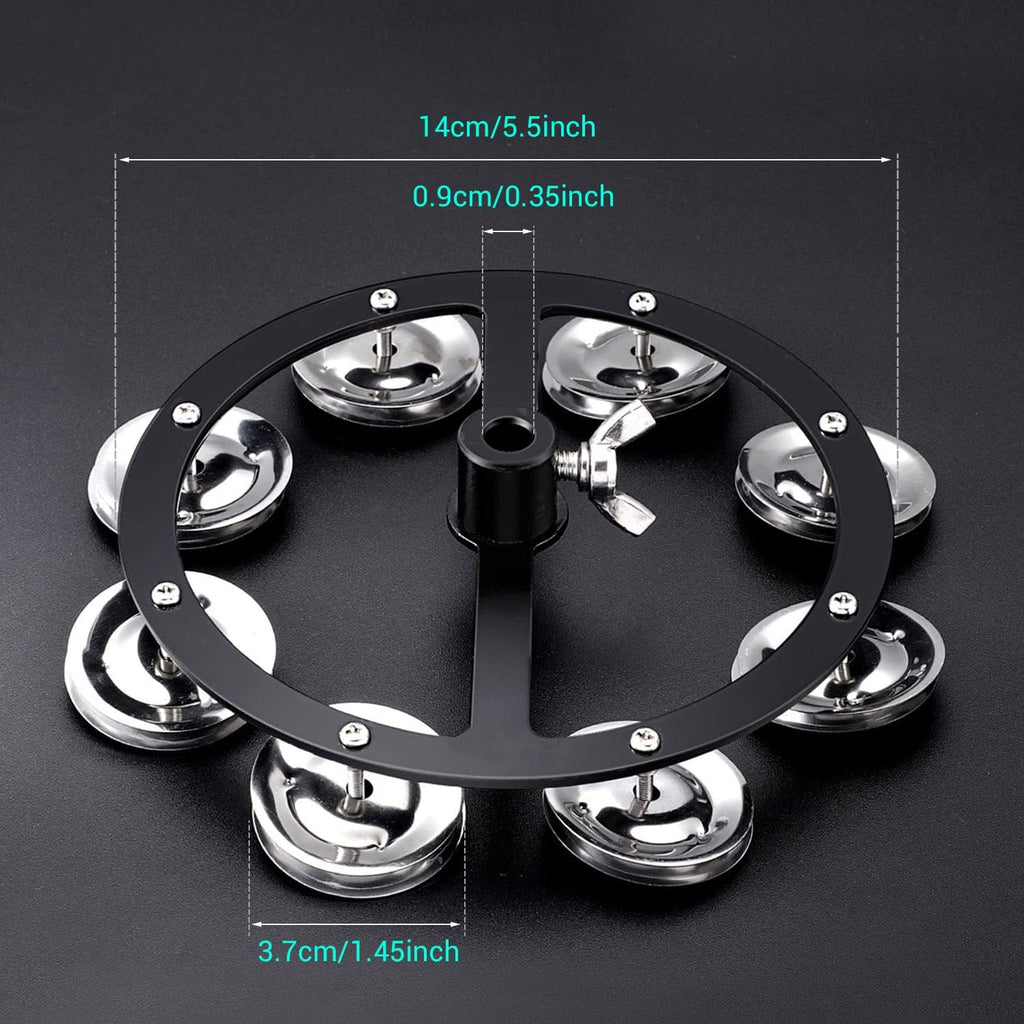 5.5 Inch Mountable Cymbal Hi-hat Tambourine with Single Row 8-pair Stainless Steel Jingles Black U5759