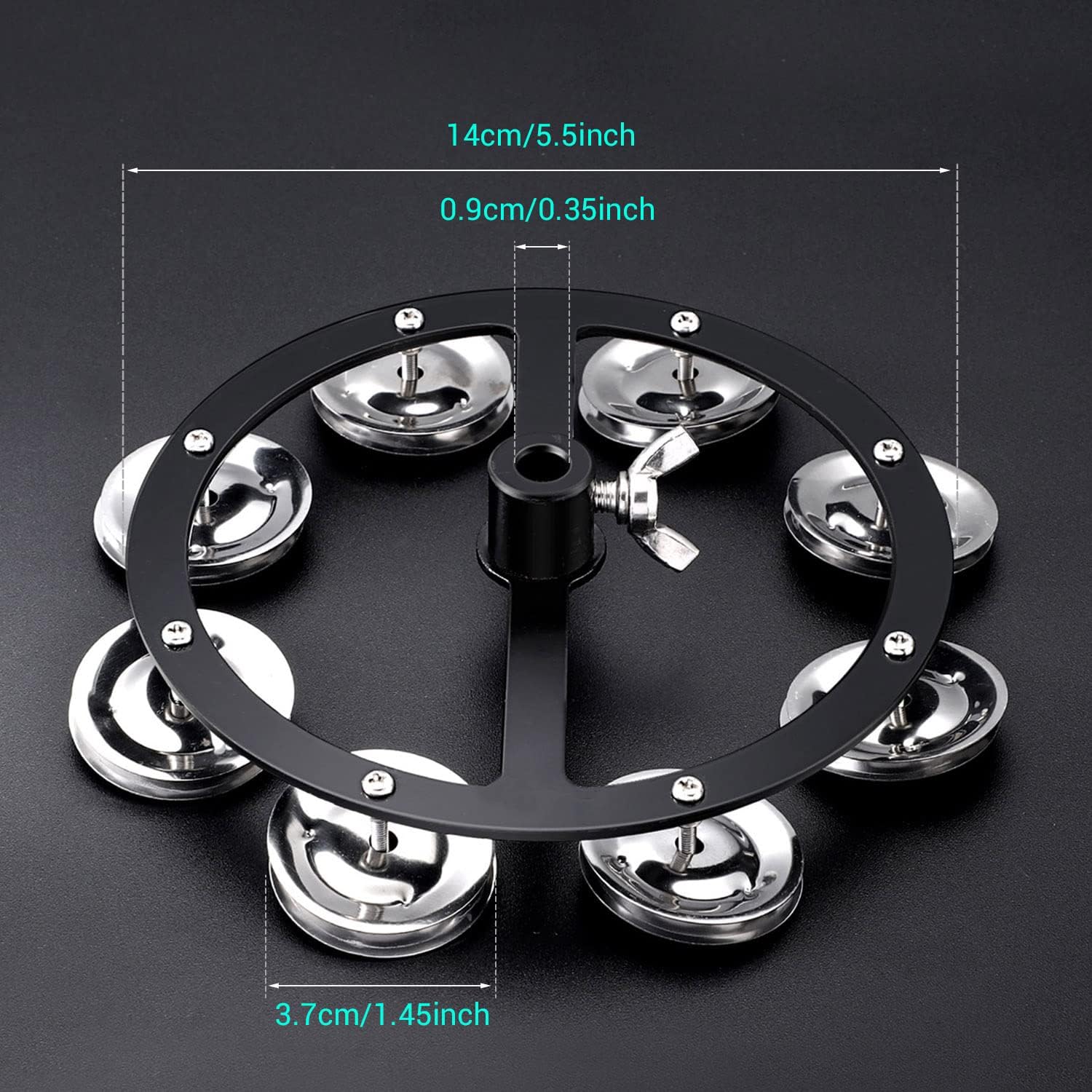 5.5 Inch Mountable Cymbal Hi-hat Tambourine with Single Row 8-pair Stainless Steel Jingles Black U5759