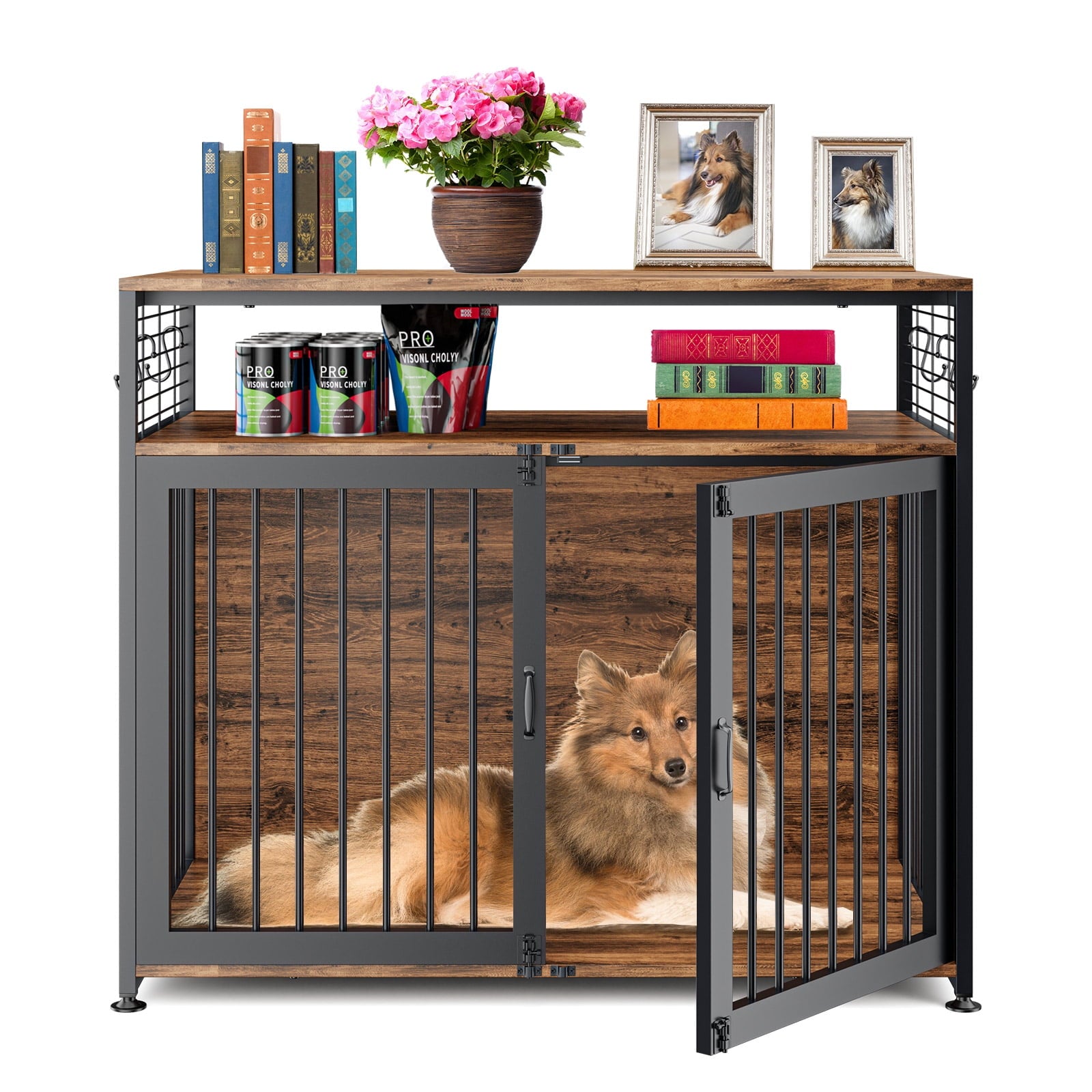 41" Wooden Dog Crate with Storage Side End Table C242