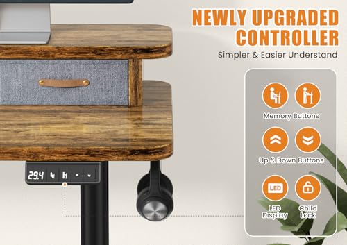 Rustic Brown Electric Standing Desk with Dual Drawers A8953