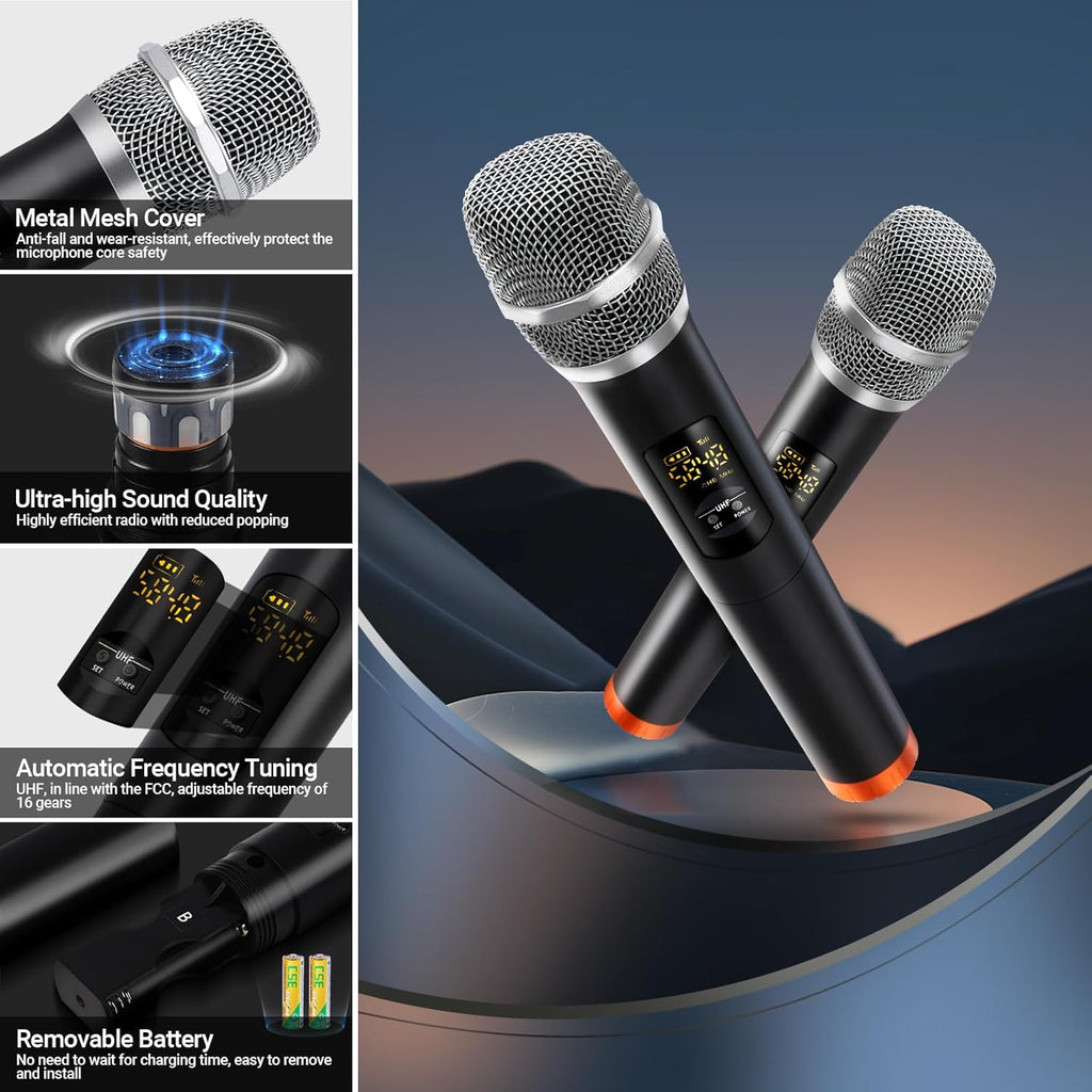 Wireless Karaoke Microphone System with 16 Channels UHF Microphone A5774