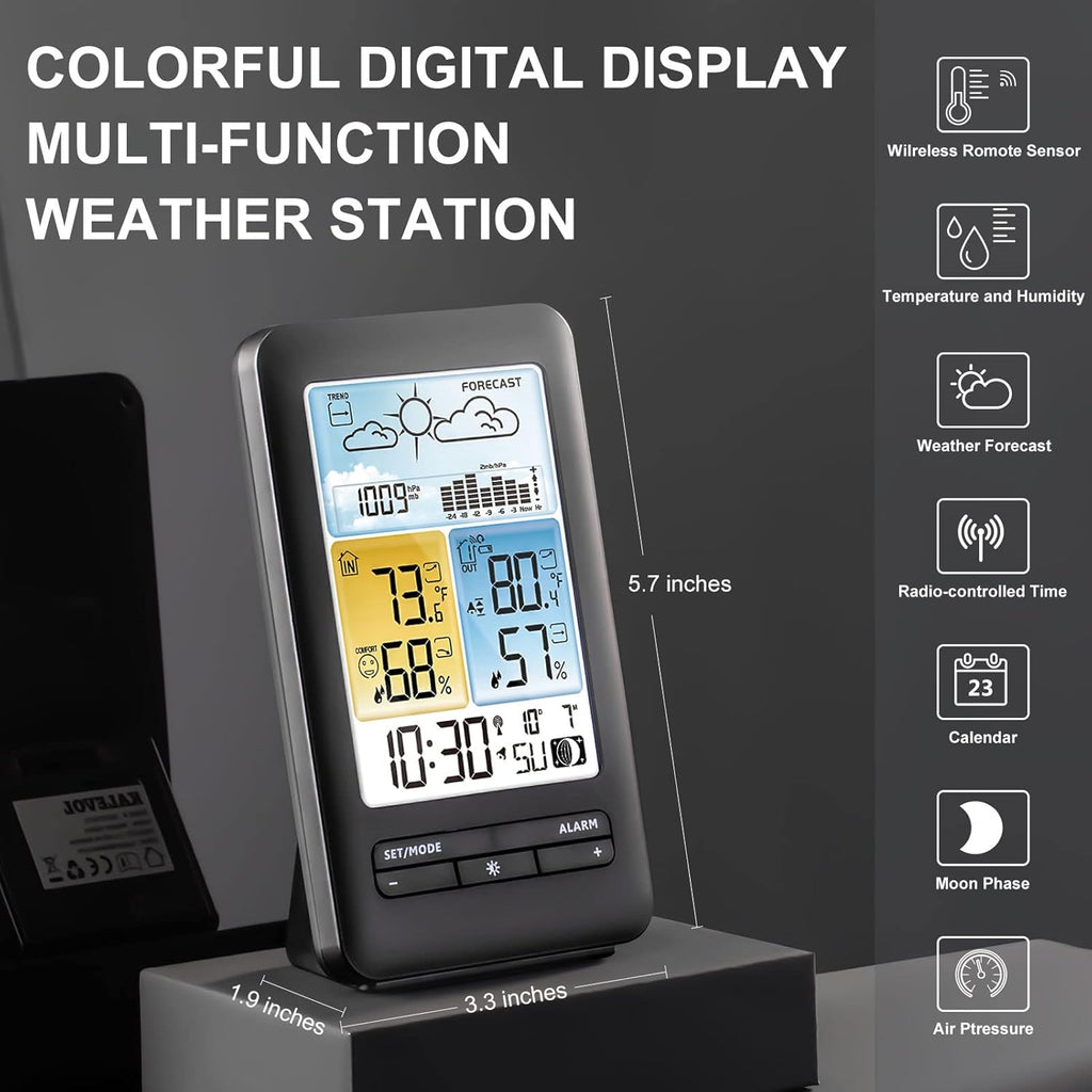 Wireless Color Display Indoor Outdoor Weather Station with Atomic Clock C5686
