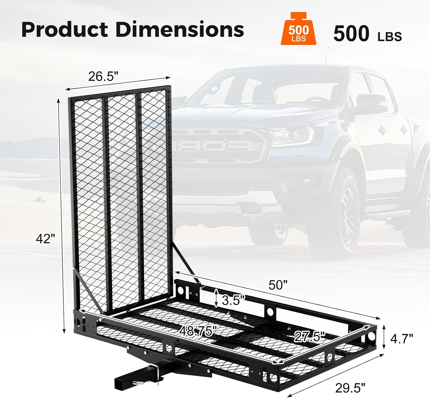 500 LBS Capacity Heavy-Duty Hitch Mount Mobility Scooter Carrier with Foldable Ramp P24996