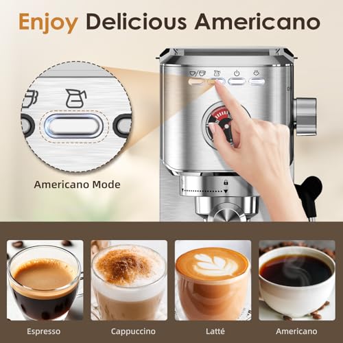 Compact Stainless Steel Espresso Machine with Milk Frother H668918