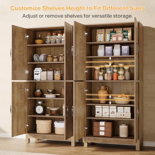 70" Tall Kitchen Pantry Cabinet with Adjustable Shelves, 6-Tier Storage Cabinet with Doors and Shelves, Rustic Brown J383