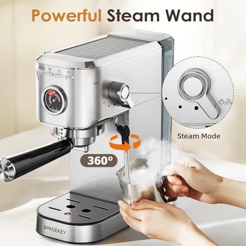 Compact Stainless Steel Espresso Machine with Milk Frother H668918