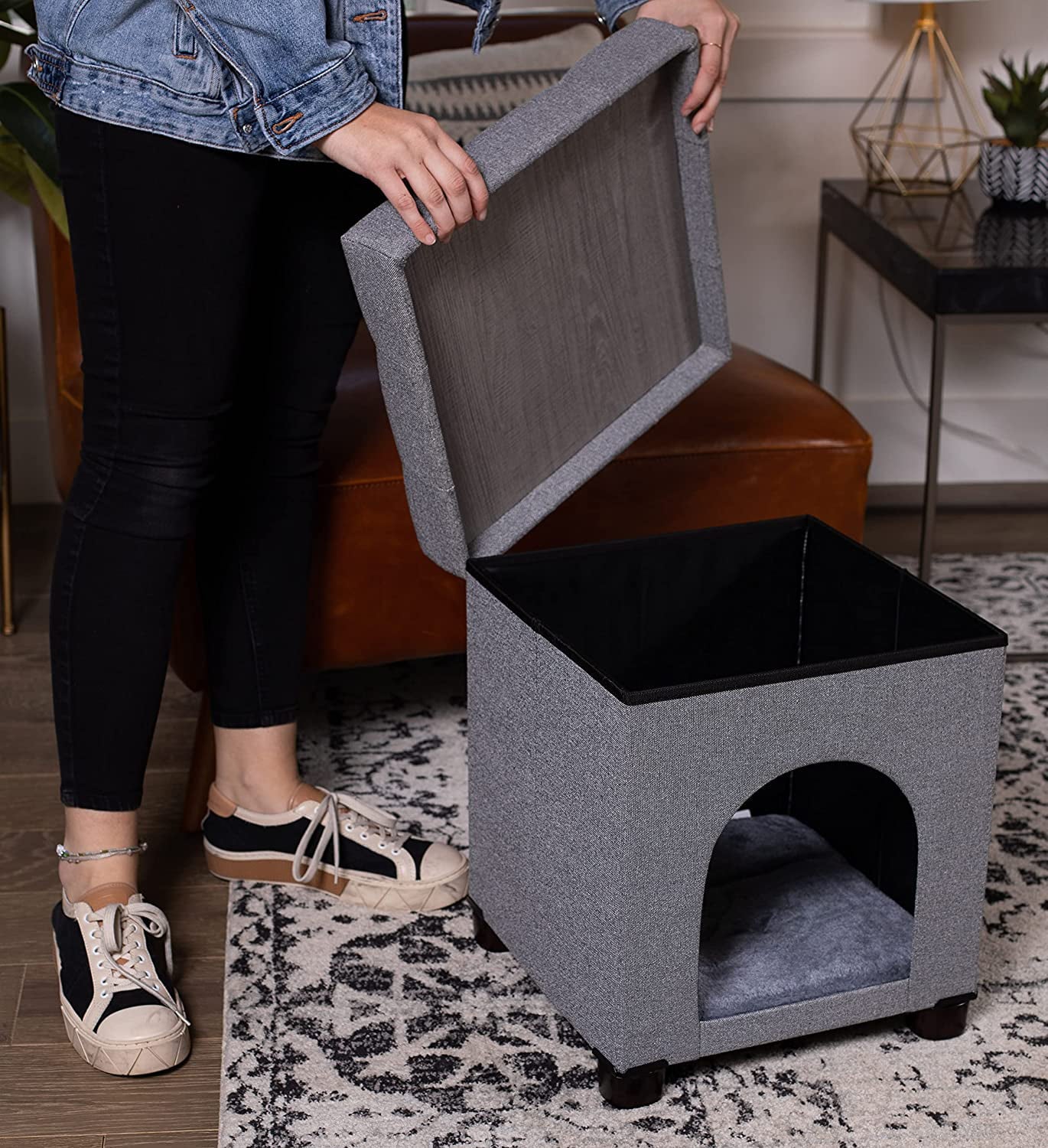 Pet House Bench Ottoman Cat Dog Furniture Bed Footstool Cozy Condo Cave X286