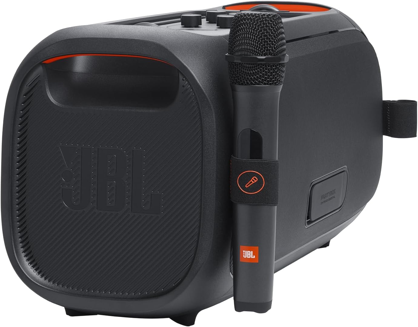 Portable party speaker with built-in lights and wireless mic - Black X5654
