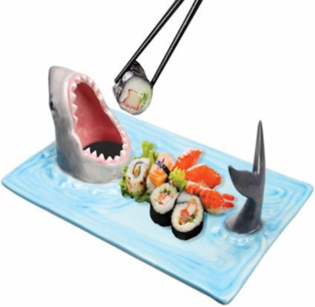 Shark Ceramic Sushi Plate with Soy Sauce Bowl and Chopstick Holder V4057