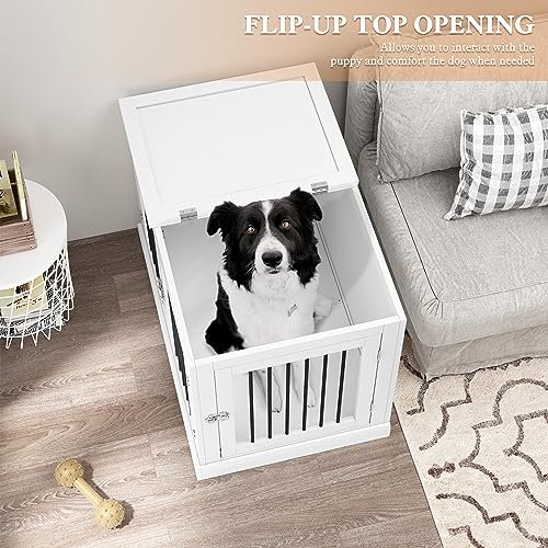 White Dog Crate Furniture with Cushion M973