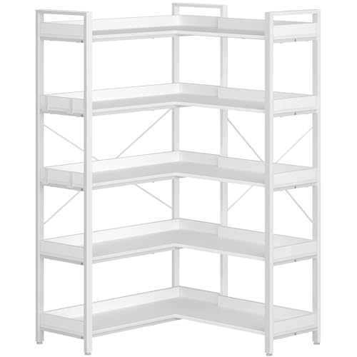 Rustic Brown 5 Tier Corner Bookshelf with Metal Frame B3218