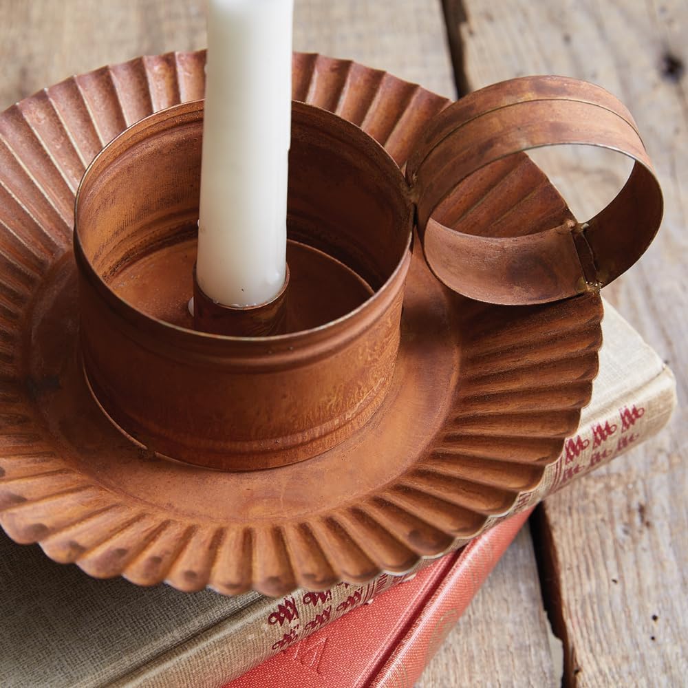 Rustic Chamberstick Candle Holder with Glass Hurricane, 9.25-inch Height S4072