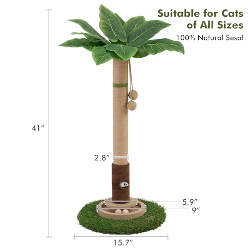 Cat Scratching Post 35'' Tall Cat Scratcher Tree Tower with Cat Toy Mouse Hole and Interactive Wooden Ball L921026