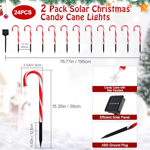 24 Pack Solar Candy Cane Lights with 216 LED Beads Q637019