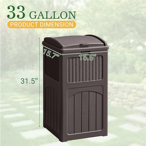 33 Gallon Dark Brown Outdoor Trash Can with Lid G474178