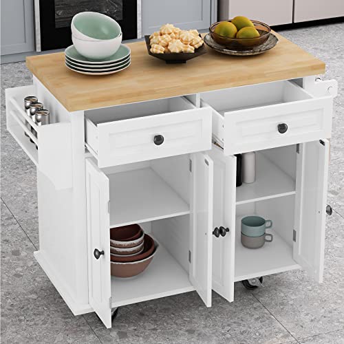 White Kitchen Island Cart with Wood Top and Drop Leaf H73662