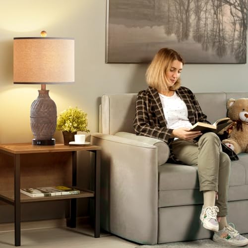 Set of 2 Dimmable Touch Control Table Lamps with USB Ports and AC Outlet F403347