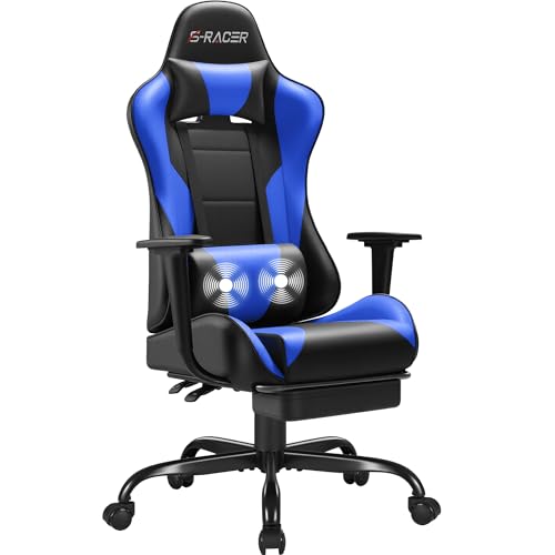 Black Gaming Chair with Footrest and Massage Lumbar Support B966634