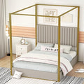 Queen Size Beige Upholstered Canopy Platform Bed Frame K270