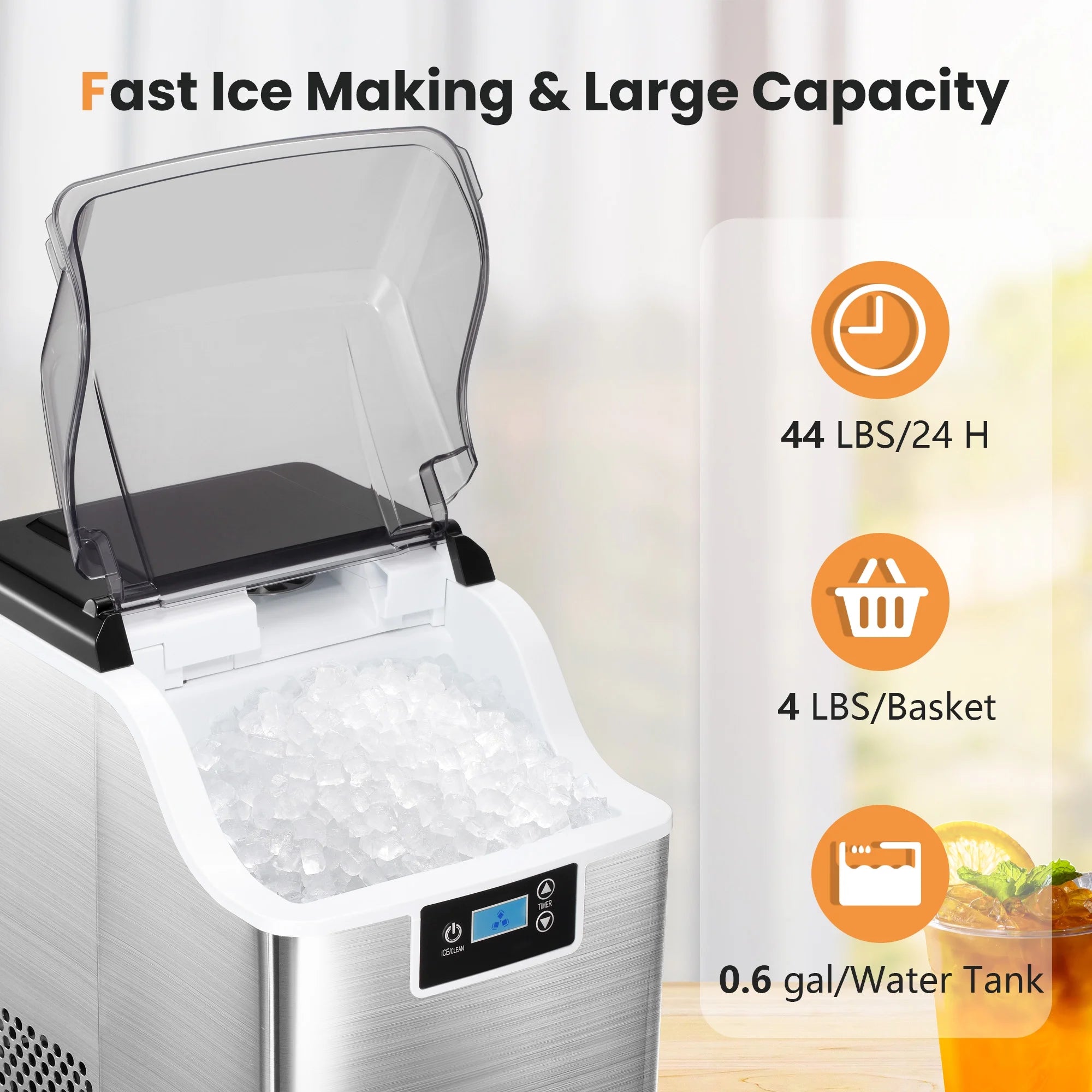 Silver Countertop Ice Maker, 44 lbs/24 H, Compact W176022