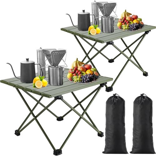 2 Pcs Portable Folding Aluminum Camping Table with Carry Bag (Black) F864