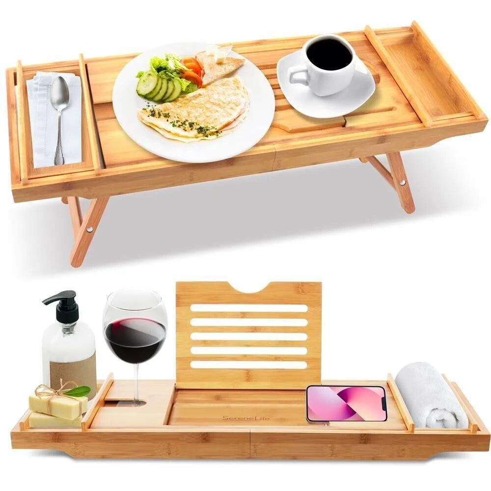 Natural Bamboo Bathtub Caddy with Adjustable Length J329